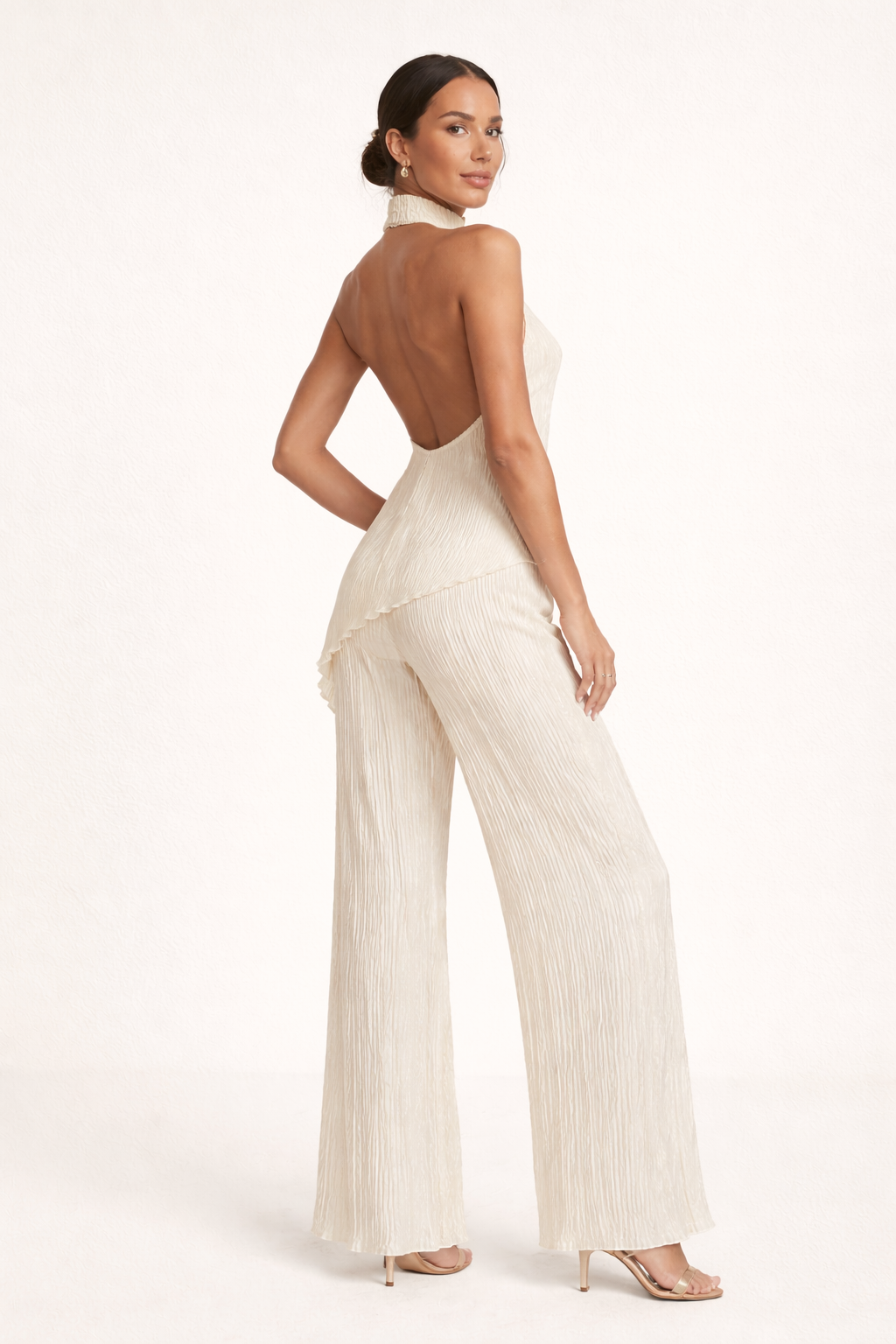 Ensemble pantalon large plissé et dos nu asymétrique pour femme - Sigrid