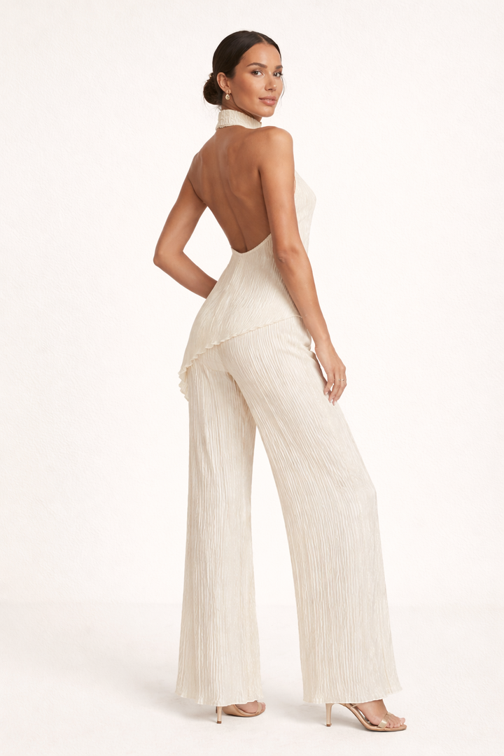 Ensemble pantalon large plissé et dos nu asymétrique pour femme - Sigrid