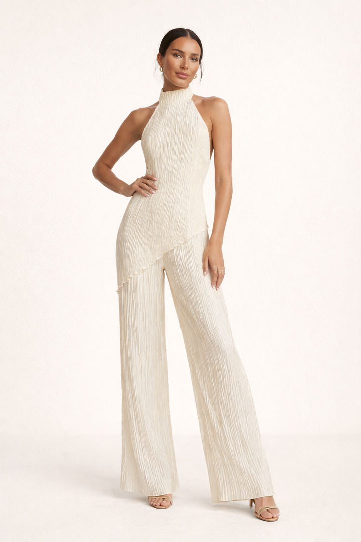 Ensemble pantalon large plissé et dos nu asymétrique pour femme - Sigrid