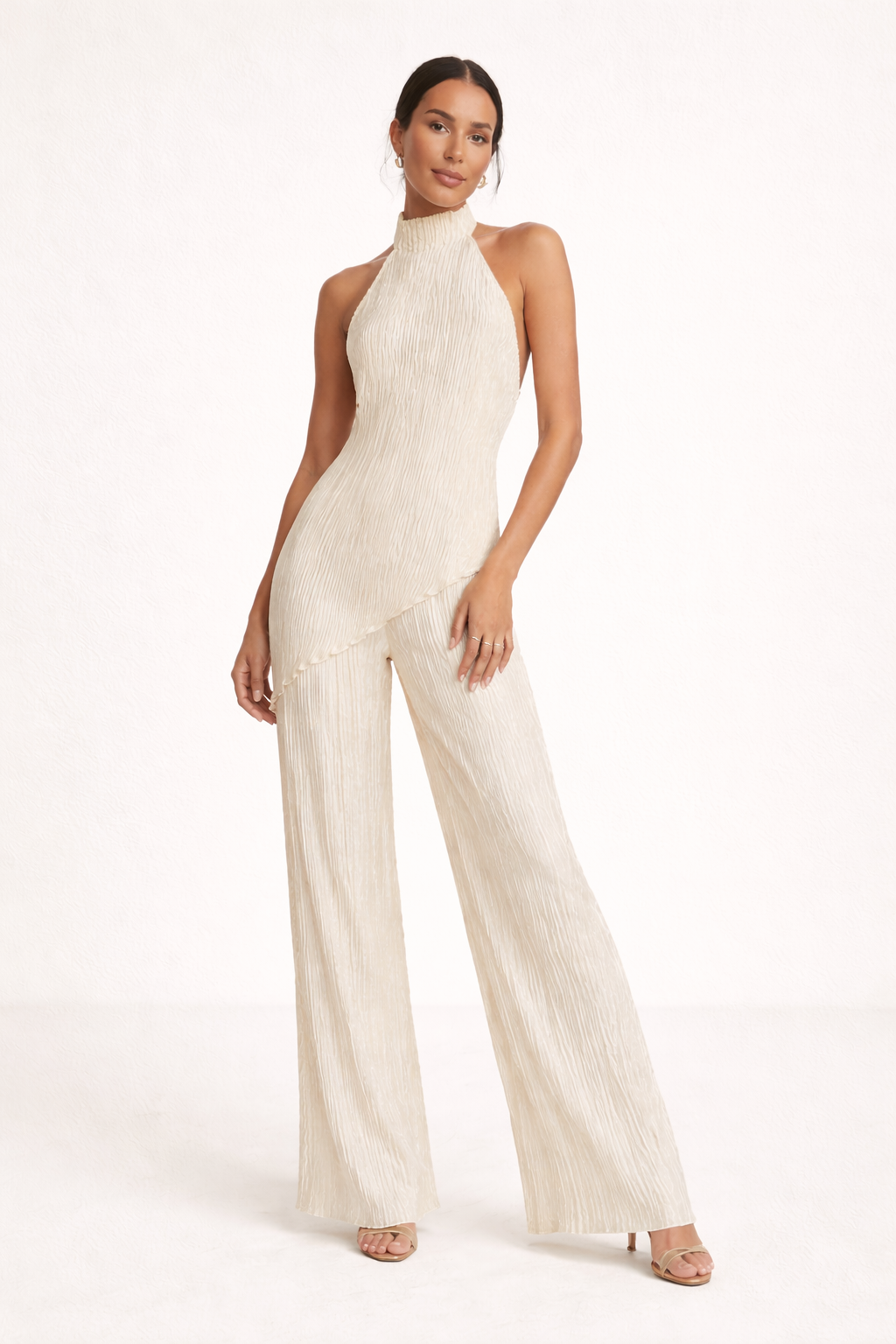 Ensemble pantalon large plissé et dos nu asymétrique pour femme - Sigrid