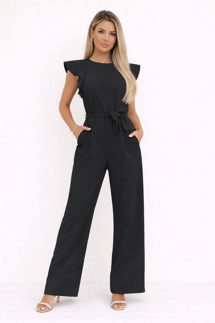 Combinaison longue avec ceinture et manches volantées pour femme - Frieda