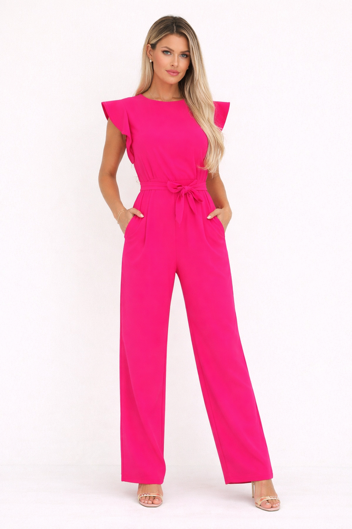 Combinaison longue avec ceinture et manches volantées pour femme - Frieda