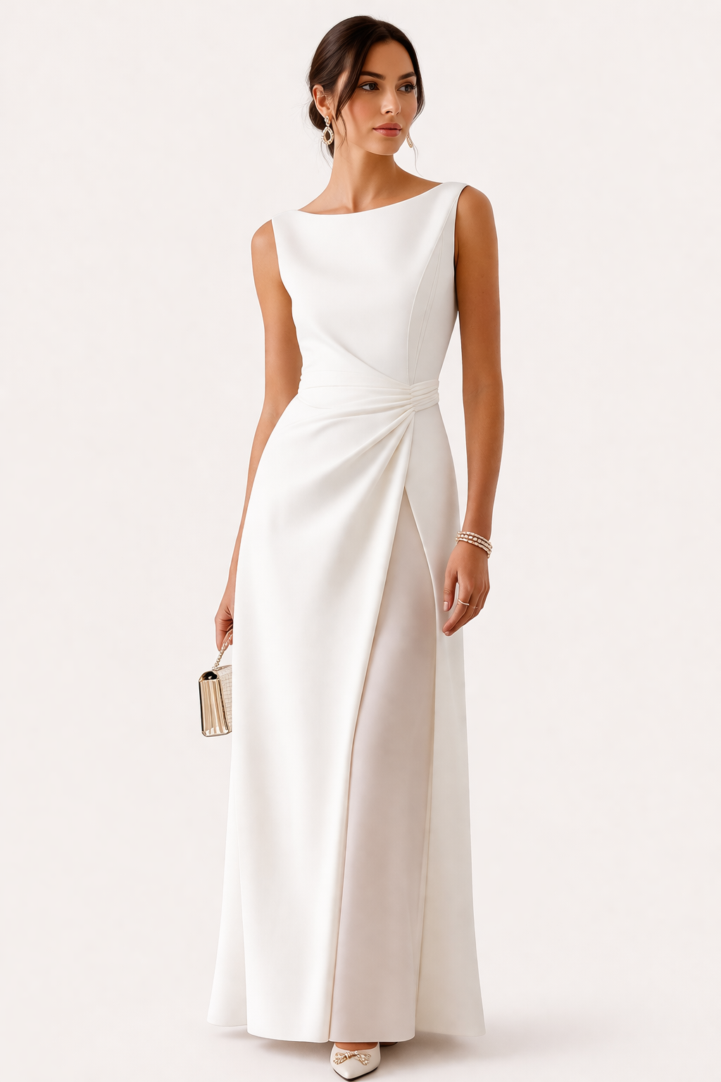 Robe longue ajustée avec drapé latéral et fente pour femmes - Helga