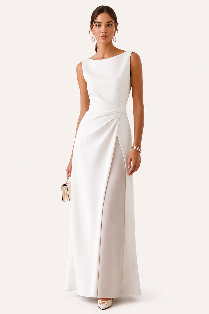 Robe longue ajustée avec drapé latéral et fente pour femmes - Helga