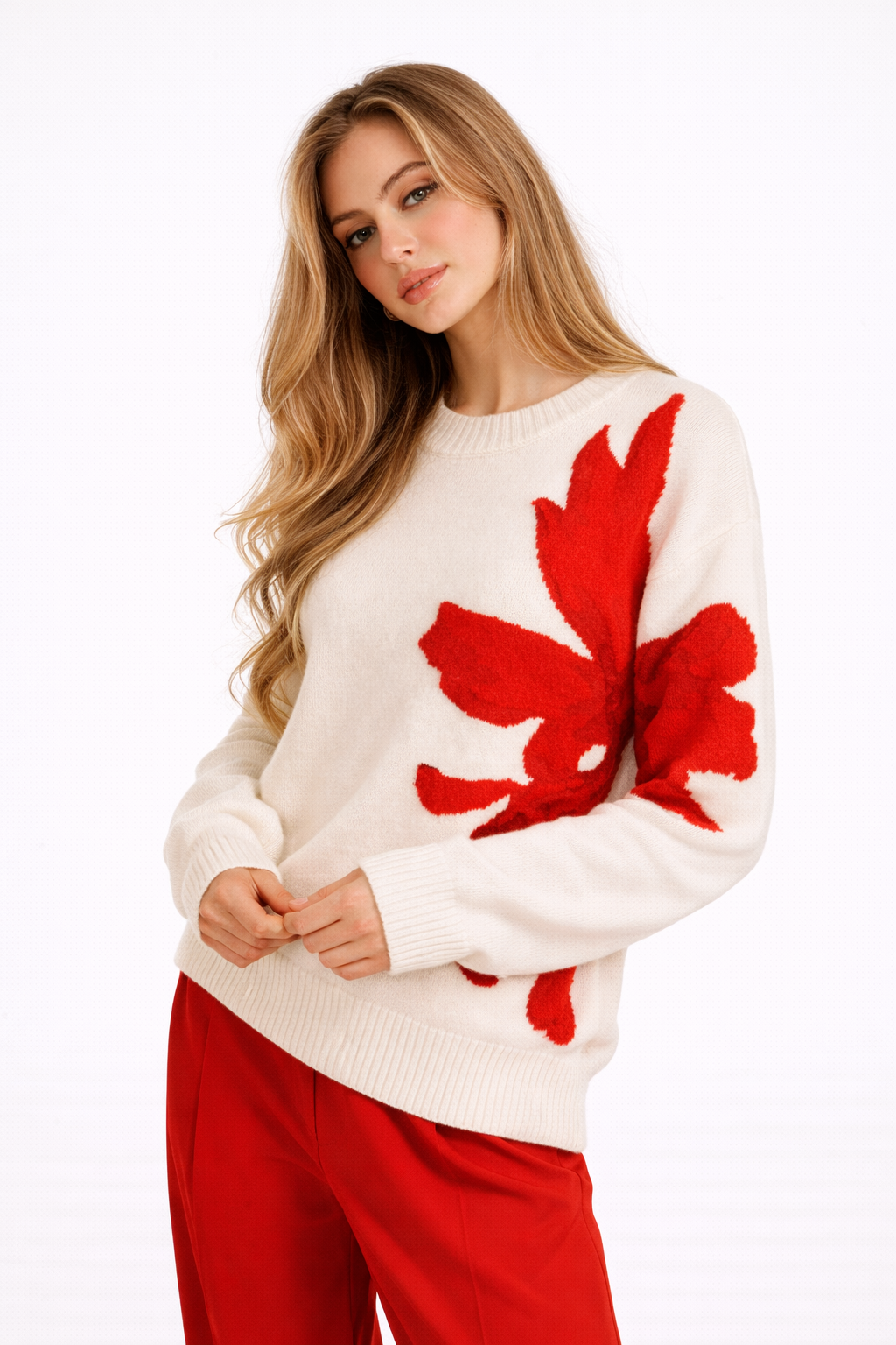 Pull pour femmes avec détails floraux et col rond - Elina