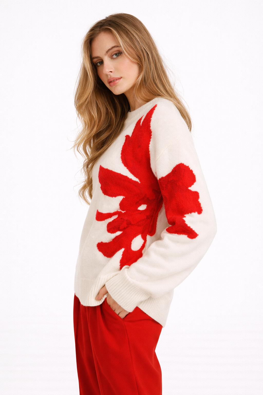 Pull pour femmes avec détails floraux et col rond - Elina