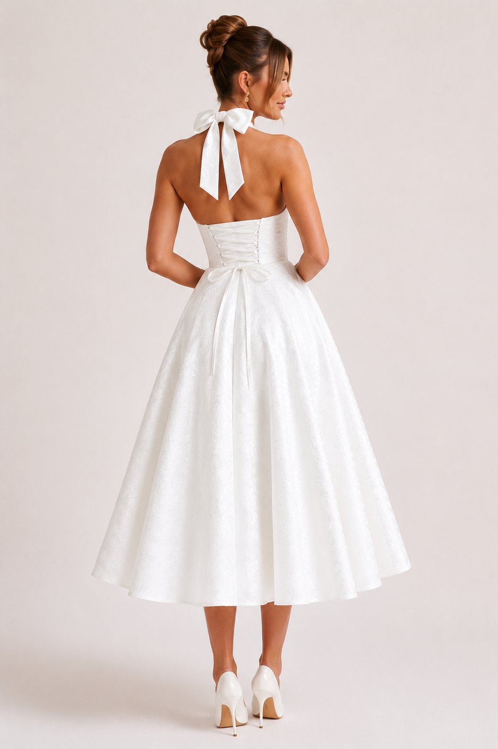 Robe midi dos nu femme élégante jupe large - Elodie