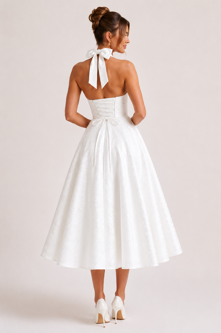 Robe midi dos nu femme élégante jupe large - Elodie