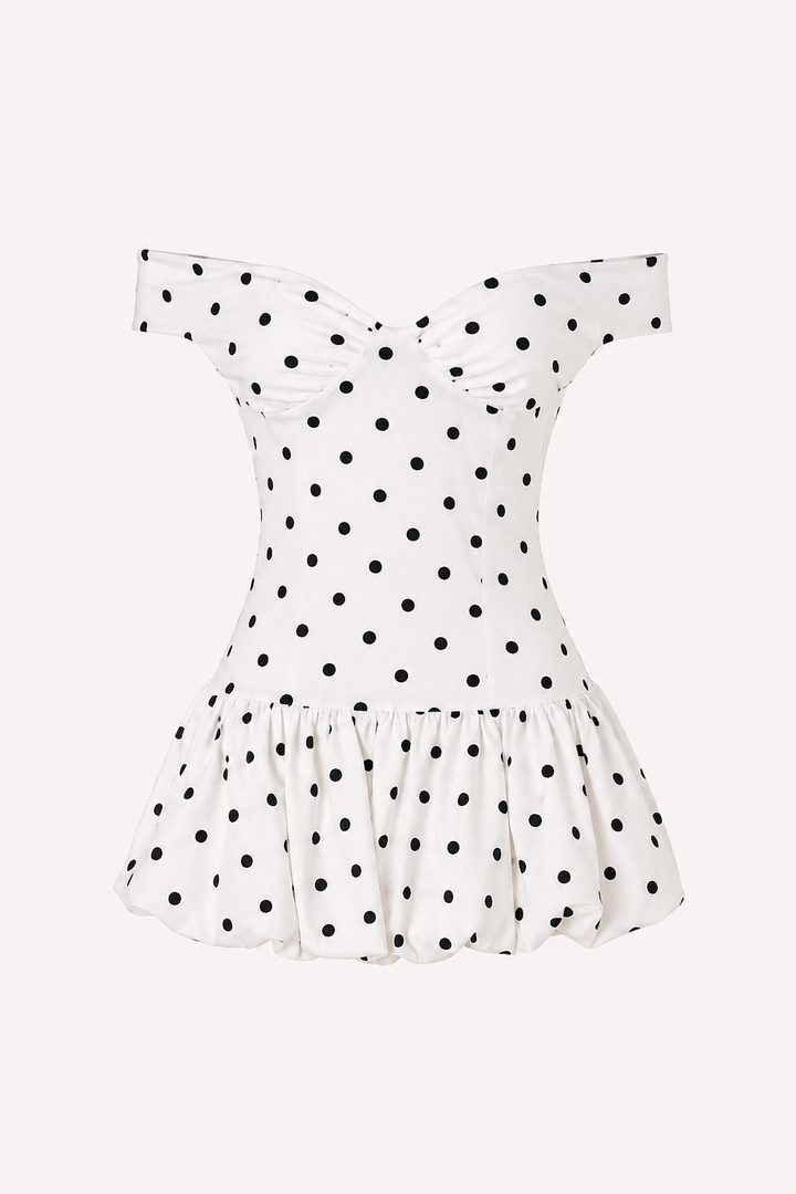 Robe courte à pois sur l'épaule - Mila
