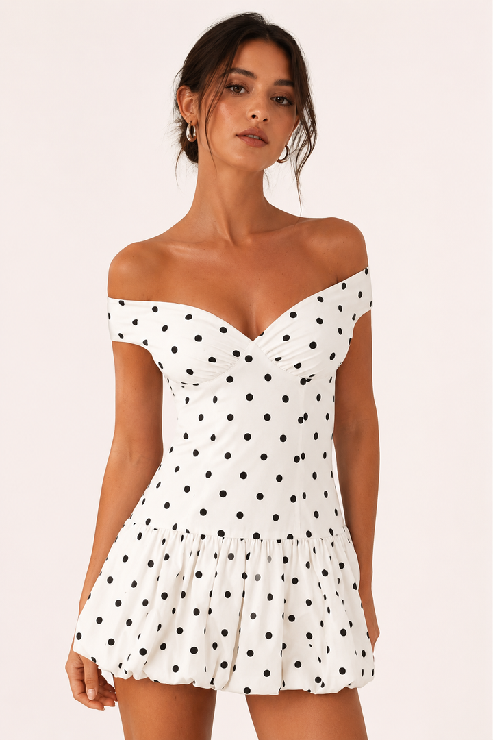Robe courte à pois sur l'épaule - Mila