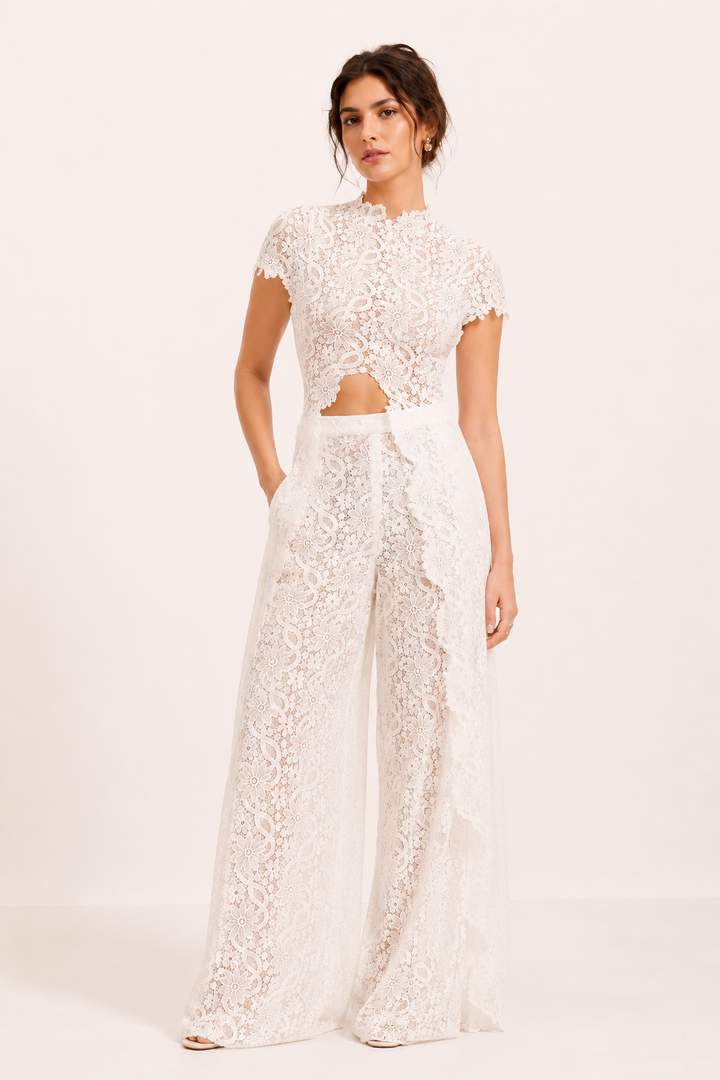 Ensemble dentelle femme pantalon large haut élégant fête - Mirel