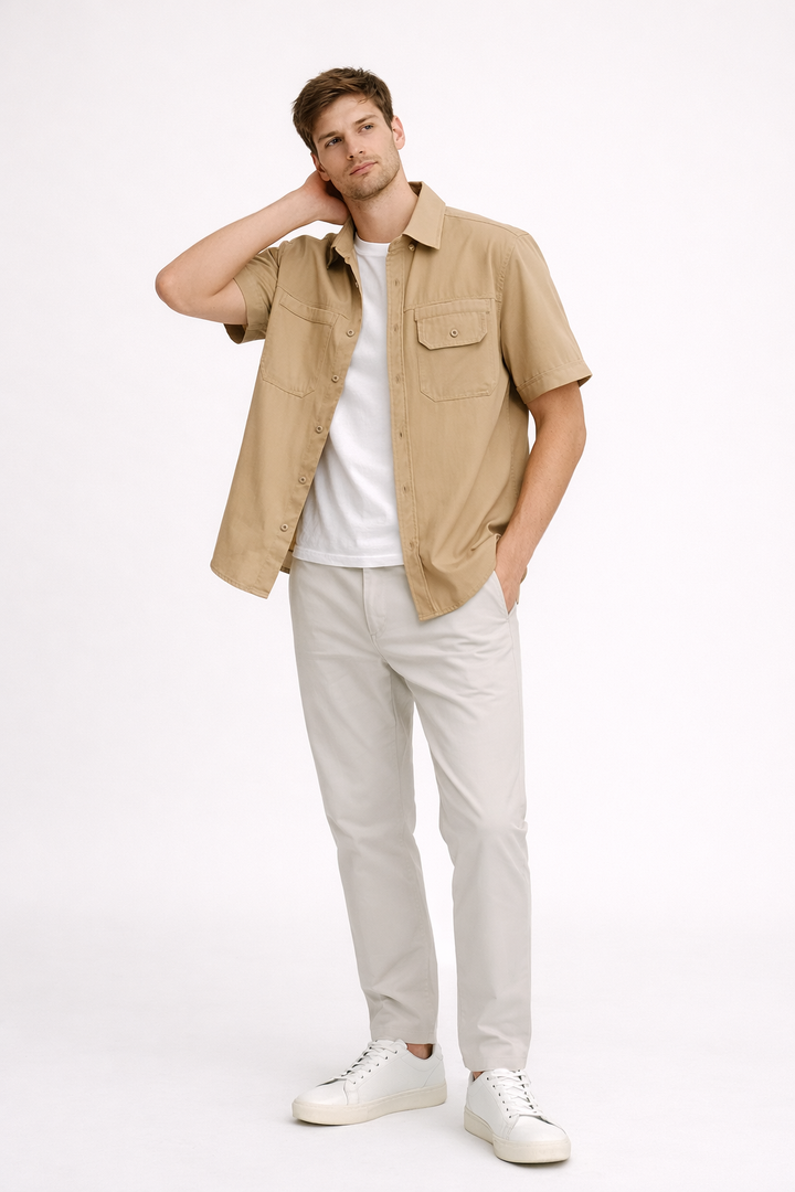 Chemise à manches courtes pour hommes, avec poches avant et coupe droite - Erik