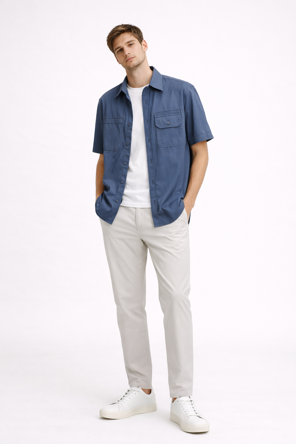 Chemise à manches courtes pour hommes, avec poches avant et coupe droite - Erik