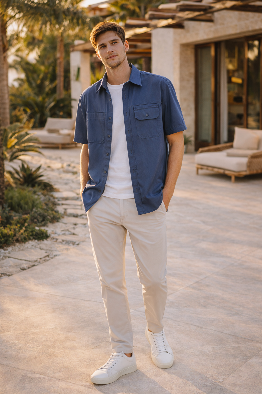 Chemise à manches courtes pour hommes, avec poches avant et coupe droite - Erik