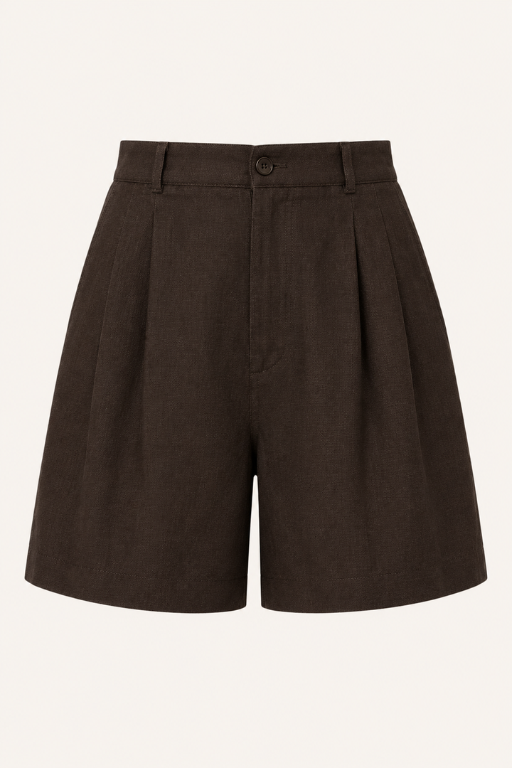 Short femme en lin et coton à taille haute avec pinces - Holly