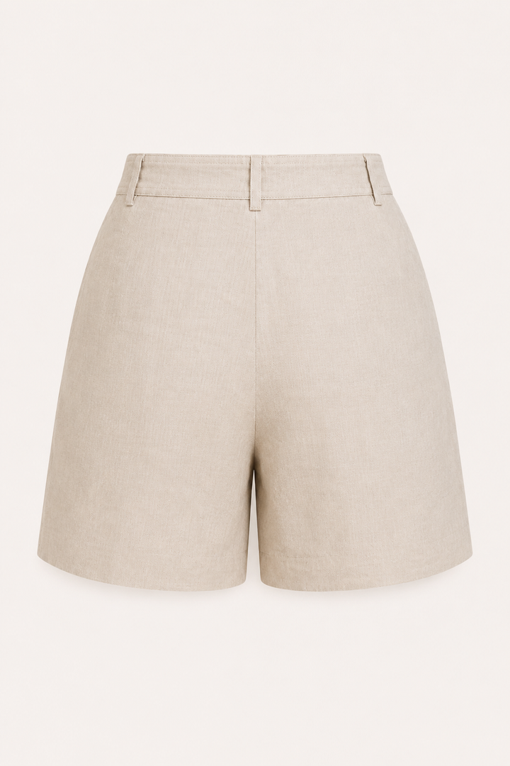Short femme en lin et coton à taille haute avec pinces - Holly