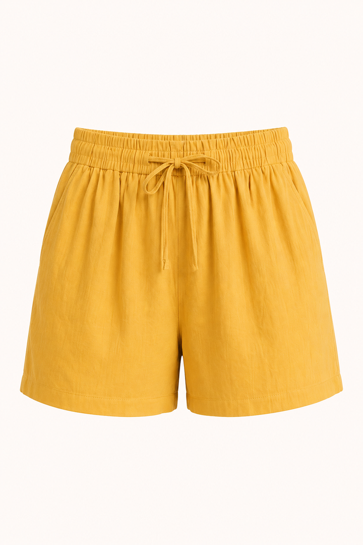 Short femme en lin et coton à taille élastiquée avec cordon - Anja