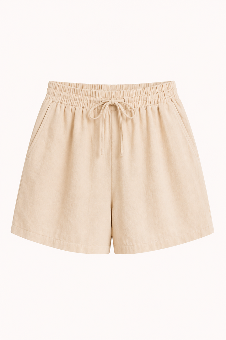 Short femme en lin et coton à taille élastiquée avec cordon - Anja