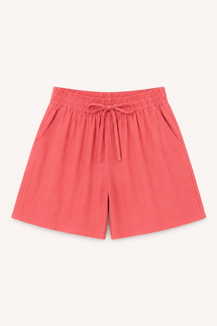 Short femme en lin et coton à taille élastiquée avec cordon - Anja