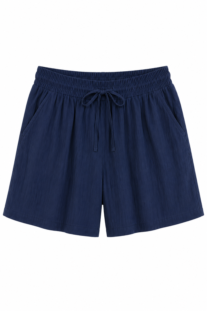 Short femme en lin et coton à taille élastiquée avec cordon - Anja