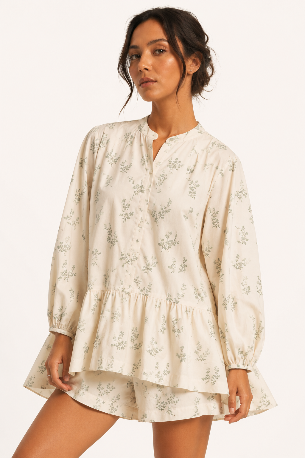 Robe courte pour femme, imprimé floral, manches longues, légère - Amelie