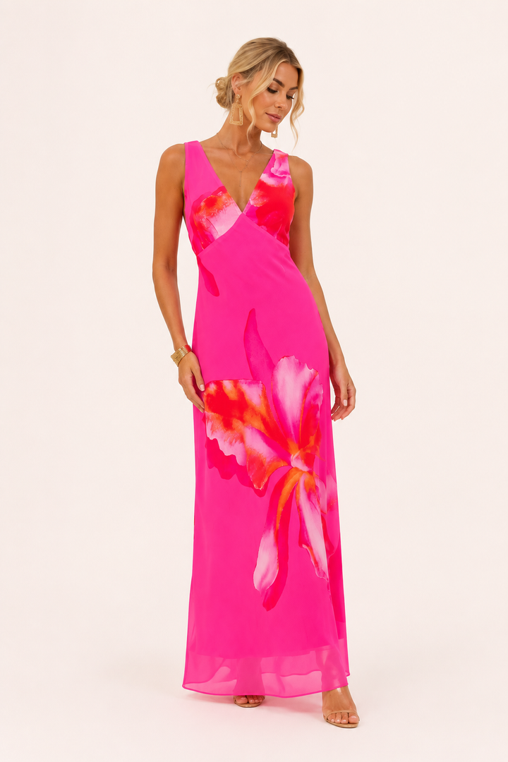 Robe longue femme imprimé floral décolleté croisé été - Soraya