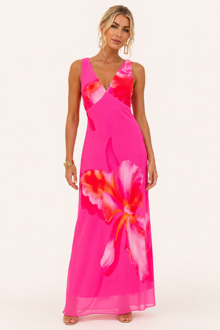 Robe longue femme imprimé floral décolleté croisé été - Soraya