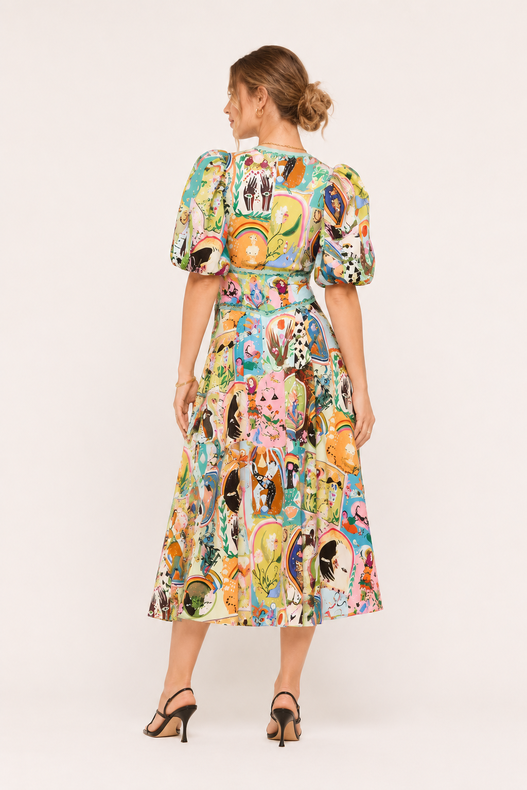 Robe midi femme imprimée colorée manches bouffantes été - Matilda