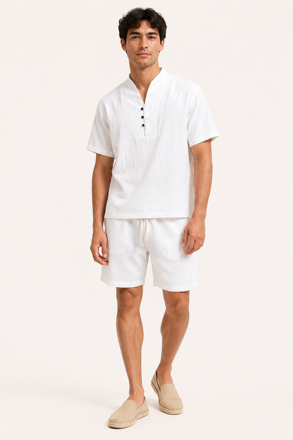 Ensemble homme en lin et coton avec col mao et short - Armin