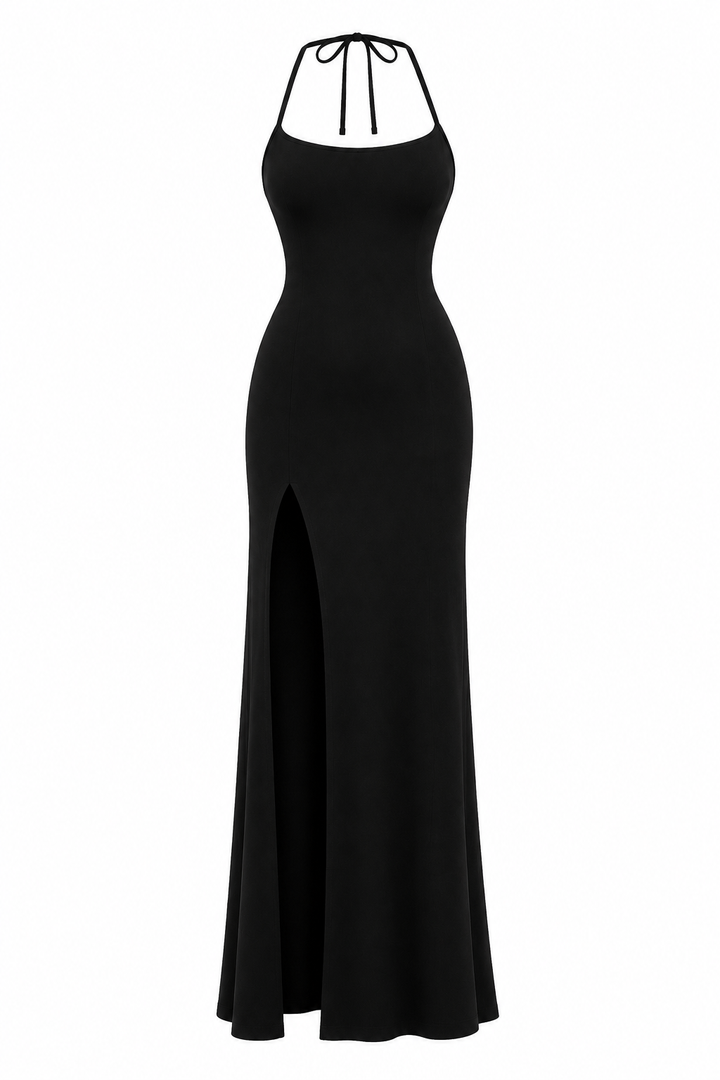 Robe longue pour femme avec fente sur le côté et élégante ouverture dans le dos - Kiara