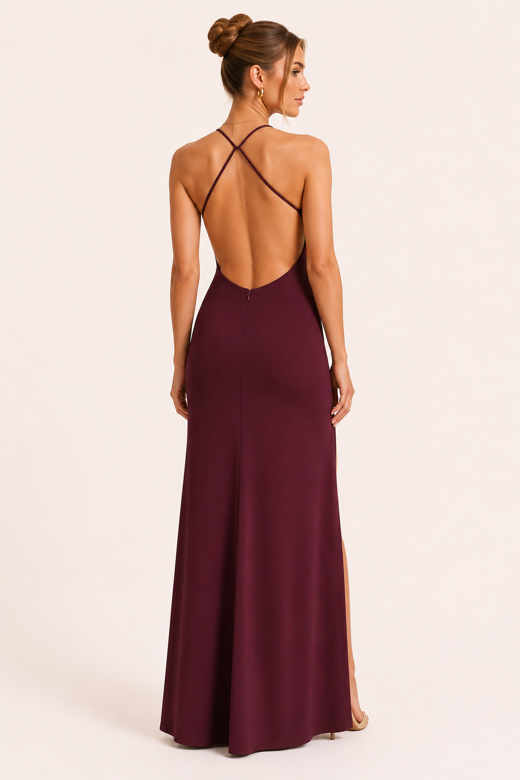 Robe longue pour femme avec fente sur le côté et élégante ouverture dans le dos - Kiara