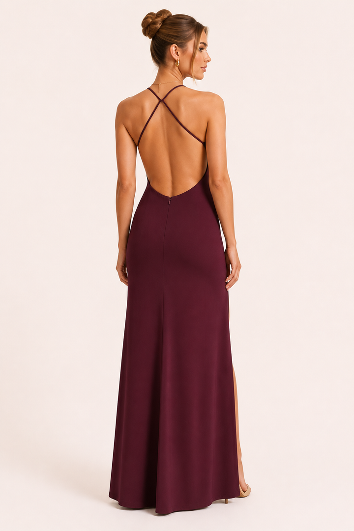 Robe longue pour femme avec fente sur le côté et élégante ouverture dans le dos - Kiara
