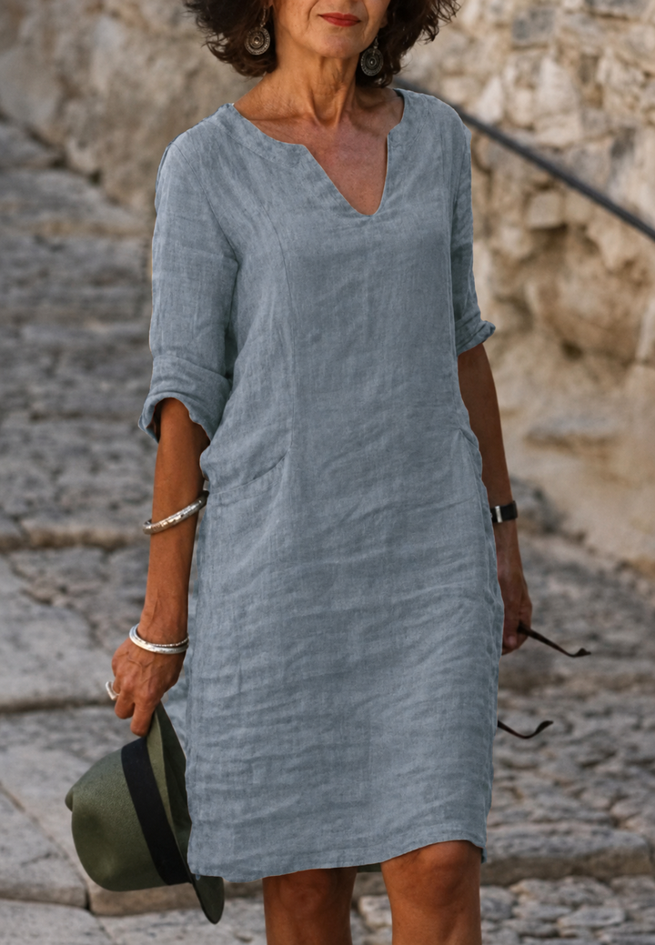 Robe décontractée pour femme à encolure en V et manches trois-quarts - Elvy