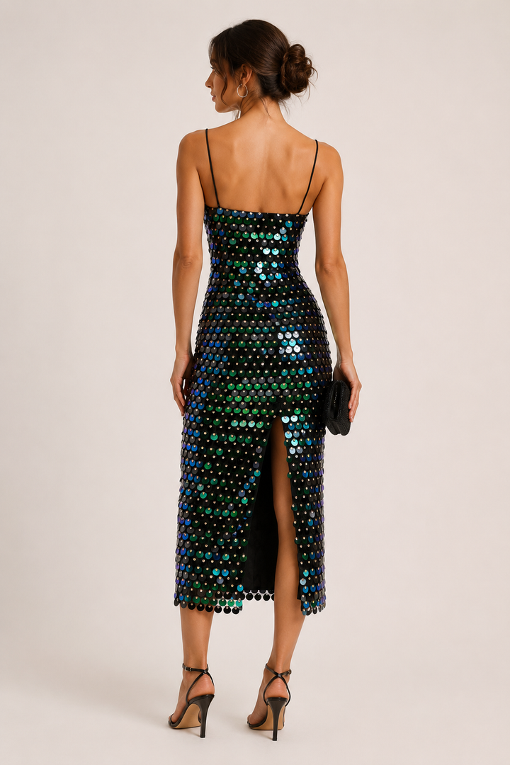 Élégante robe de cocktail midi avec finition brillante - Senta