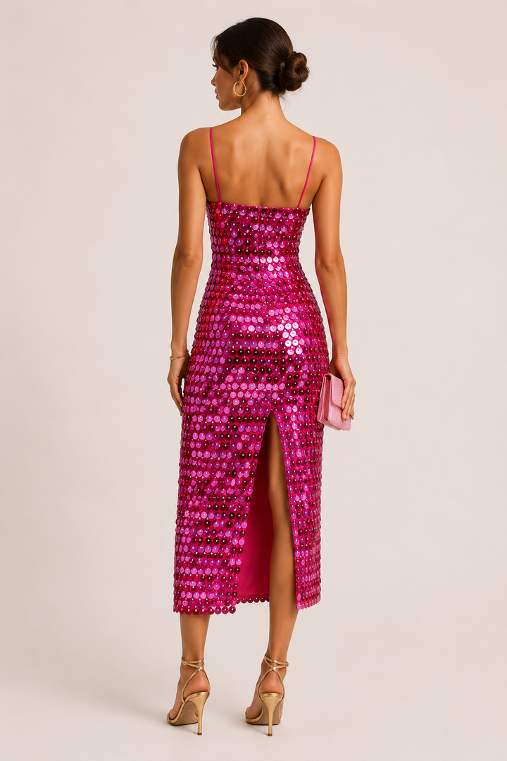 Élégante robe de cocktail midi avec finition brillante - Senta