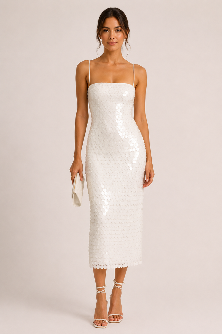 Élégante robe de cocktail midi avec finition brillante - Senta