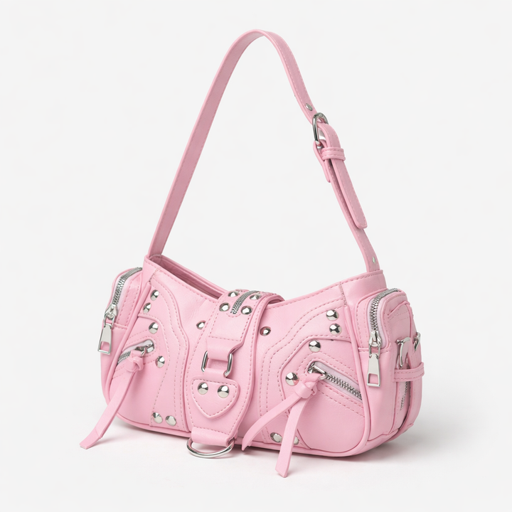 Sac à bandoulière pour femmes avec clous métalliques et poches zippées