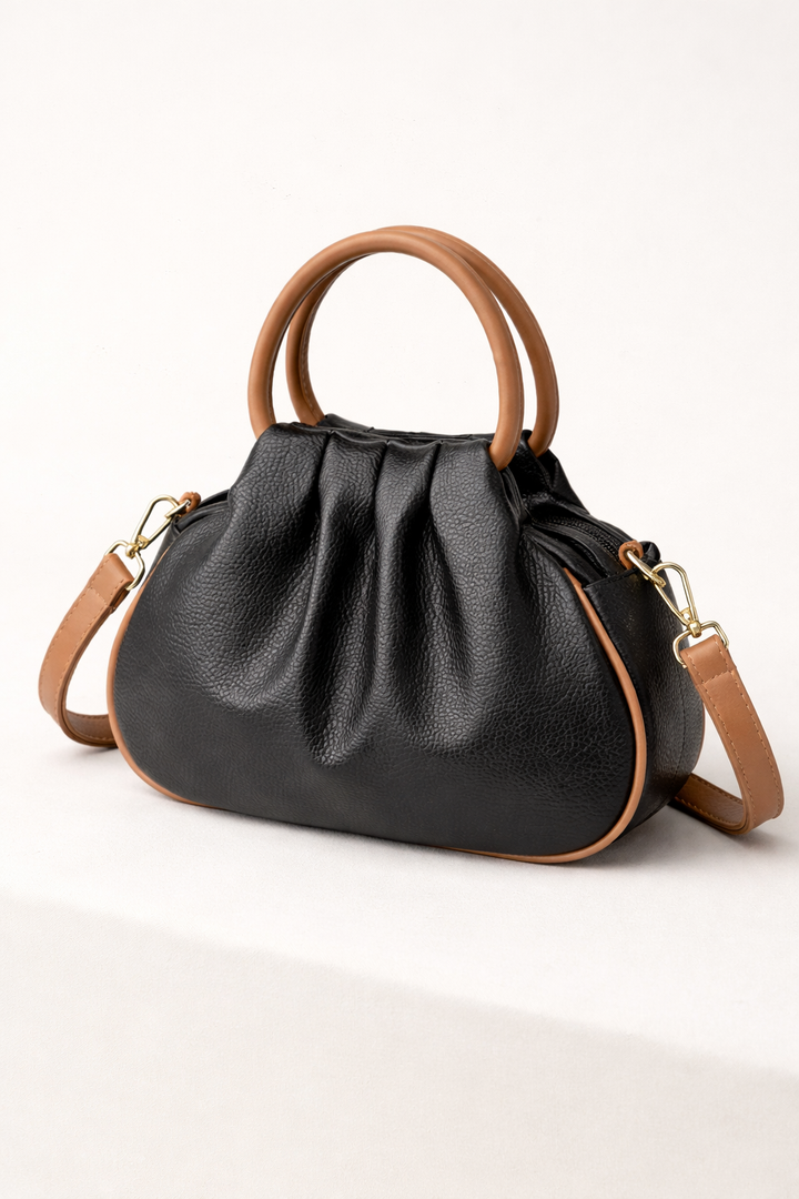 Sac à bandoulière pour femme avec plis et poignées rondes rigides