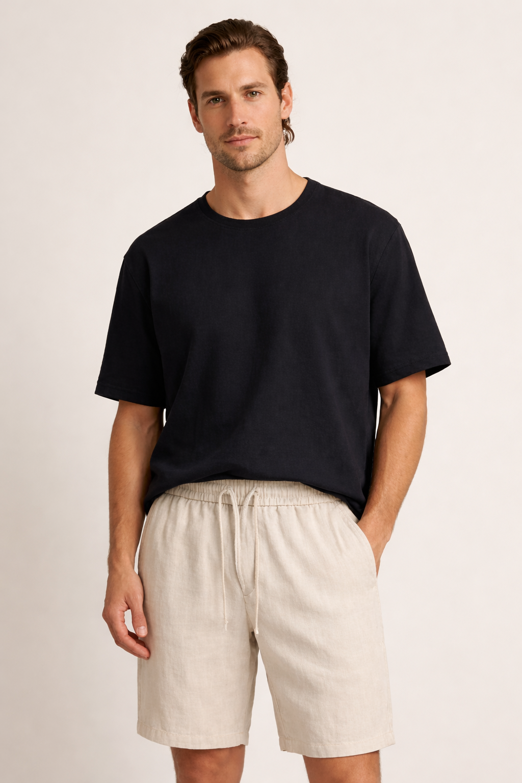 Short en lin avec ceinture élastique et cordon de serrage pour hommes - Lecce