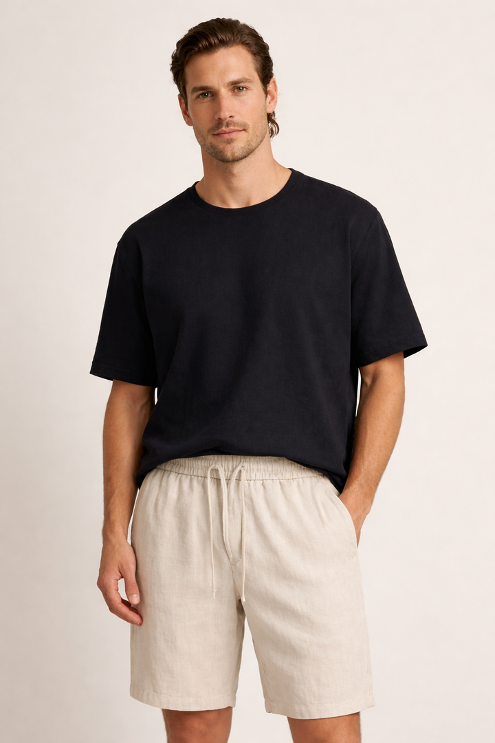 Short en lin avec ceinture élastique et cordon de serrage pour hommes - Lecce