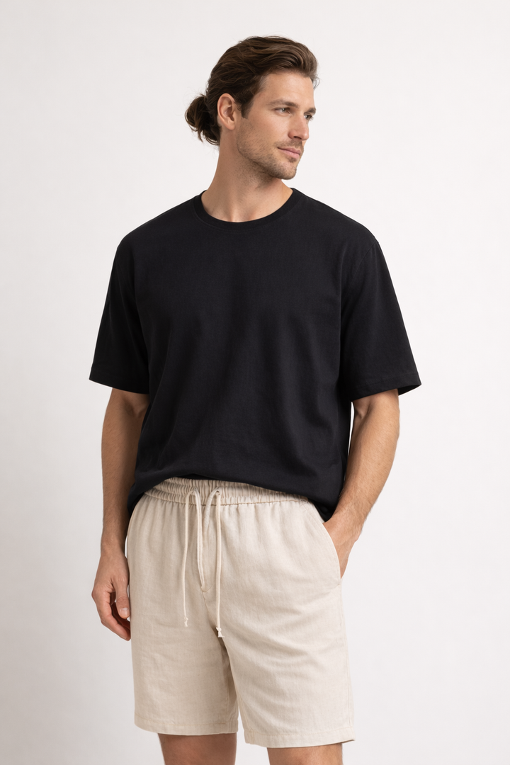 Short en lin avec ceinture élastique et cordon de serrage pour hommes - Lecce