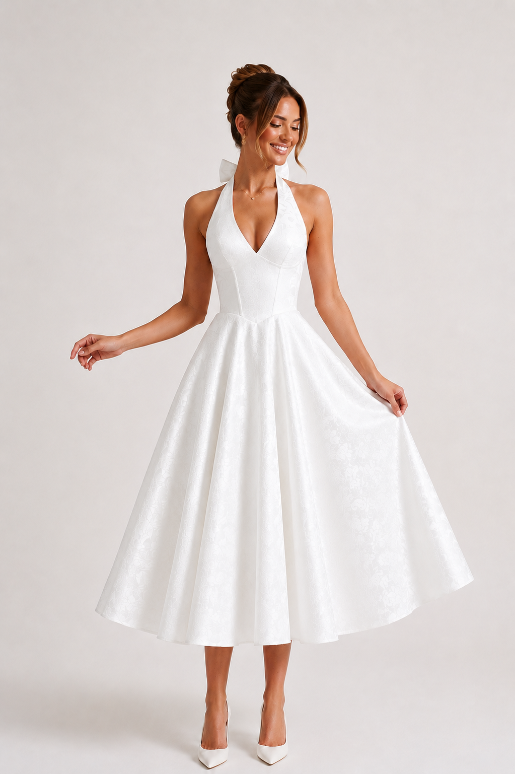 Robe midi dos nu femme élégante jupe large - Elodie