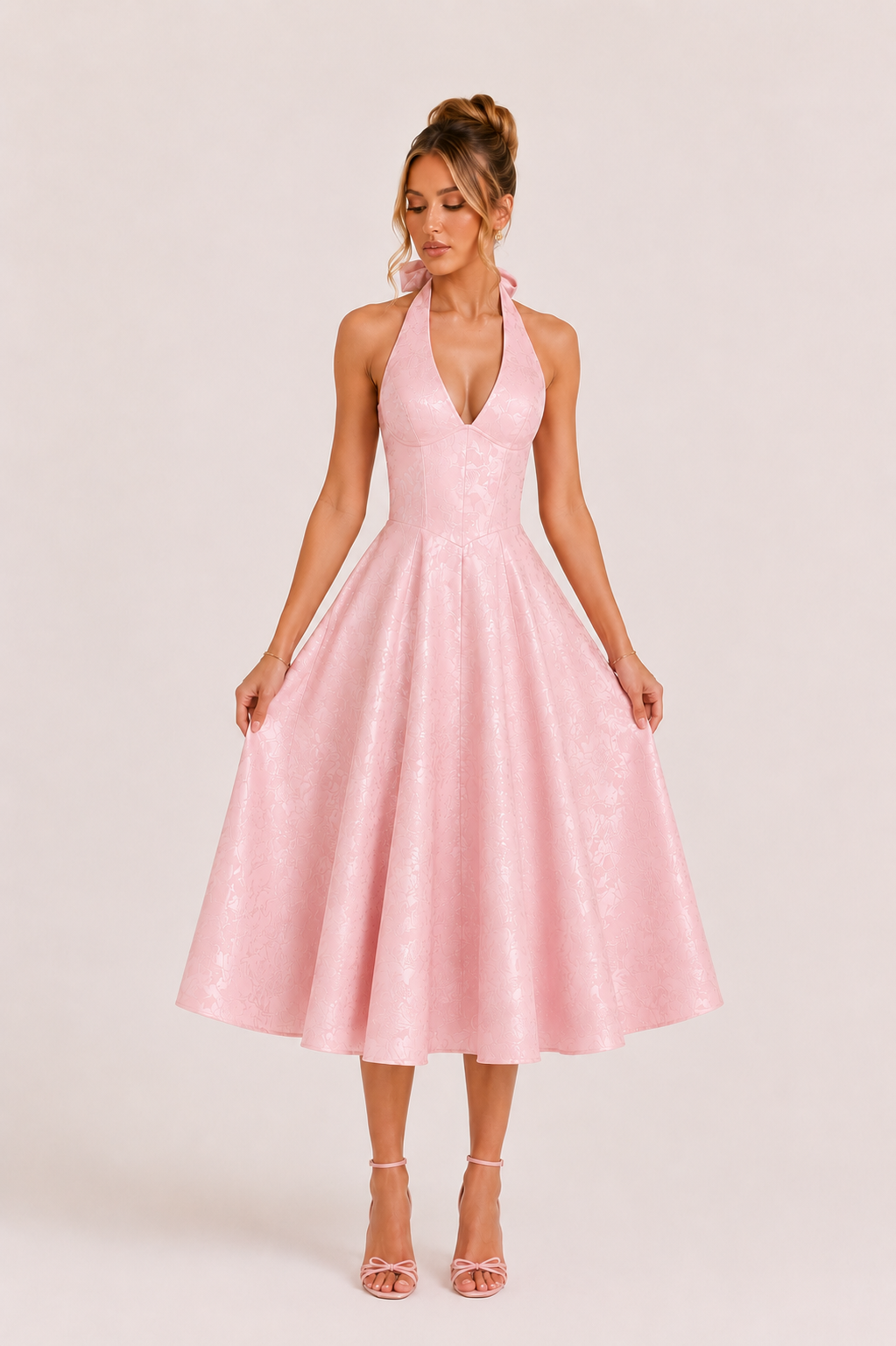 Robe midi dos nu femme élégante jupe large - Elodie