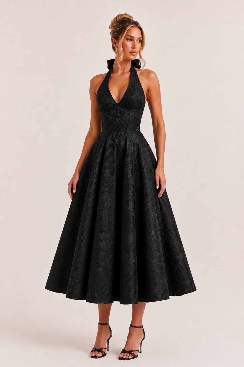 Robe midi dos nu femme élégante jupe large - Elodie