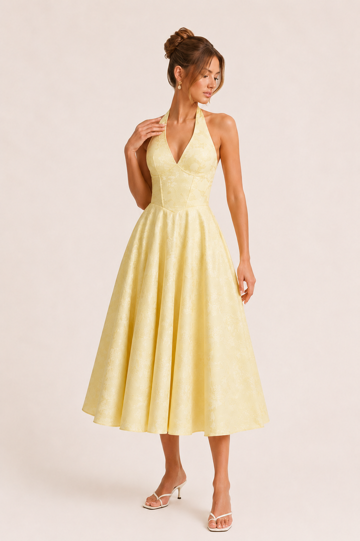 Robe midi dos nu femme élégante jupe large - Elodie