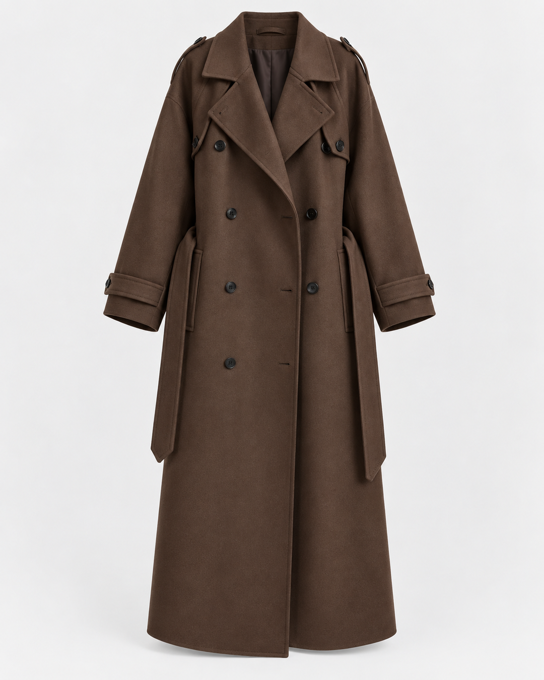 Manteau long pour femme, double boutonnage, avec ceinture - Apolline