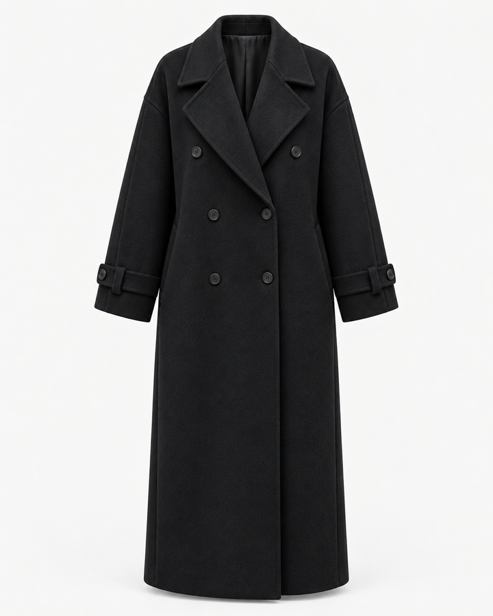 Manteau long pour femme, double boutonnage, avec ceinture - Apolline