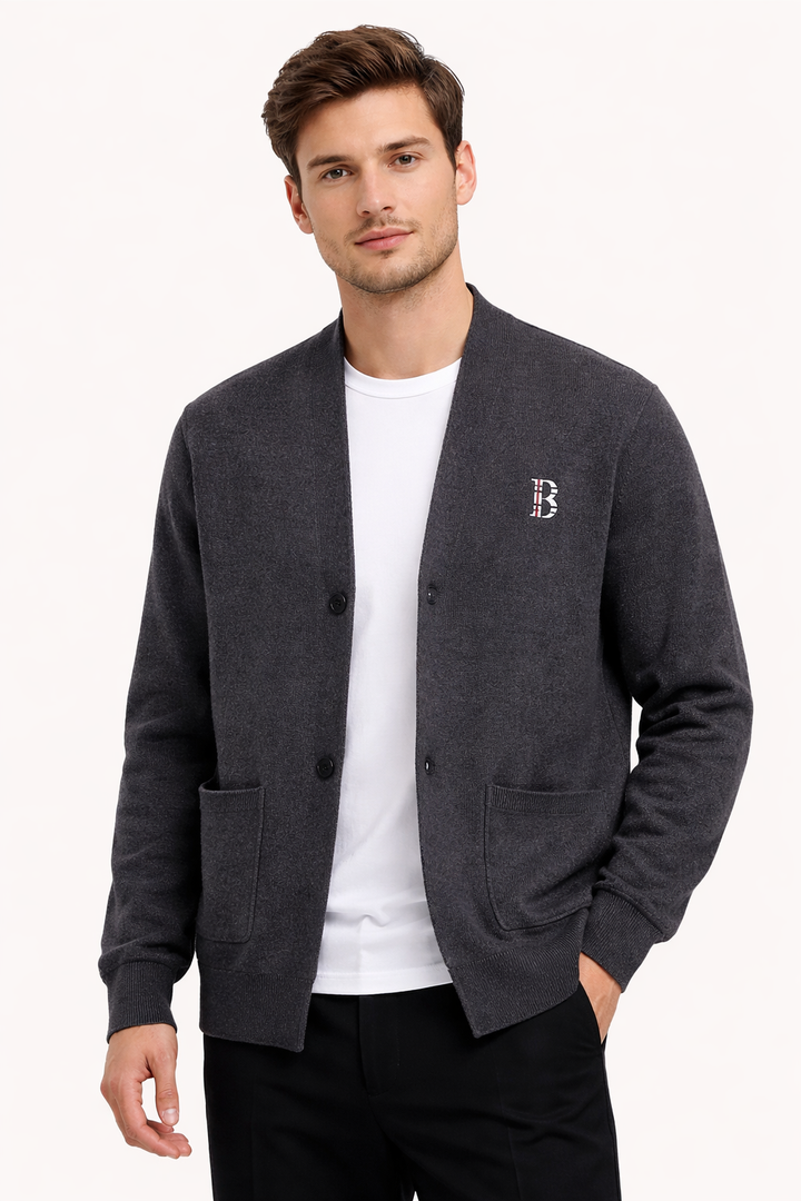 Cardigan homme à coupe droite et col rond - Einar