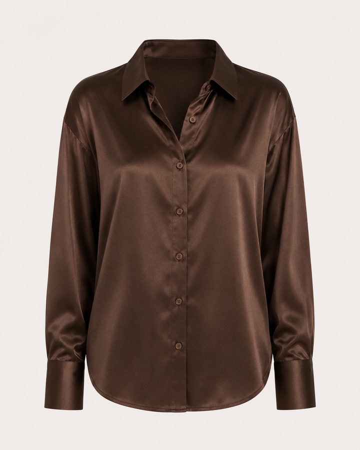 Blouse femme en satin à manches longues avec boutonnage sur le devant - Hannelore