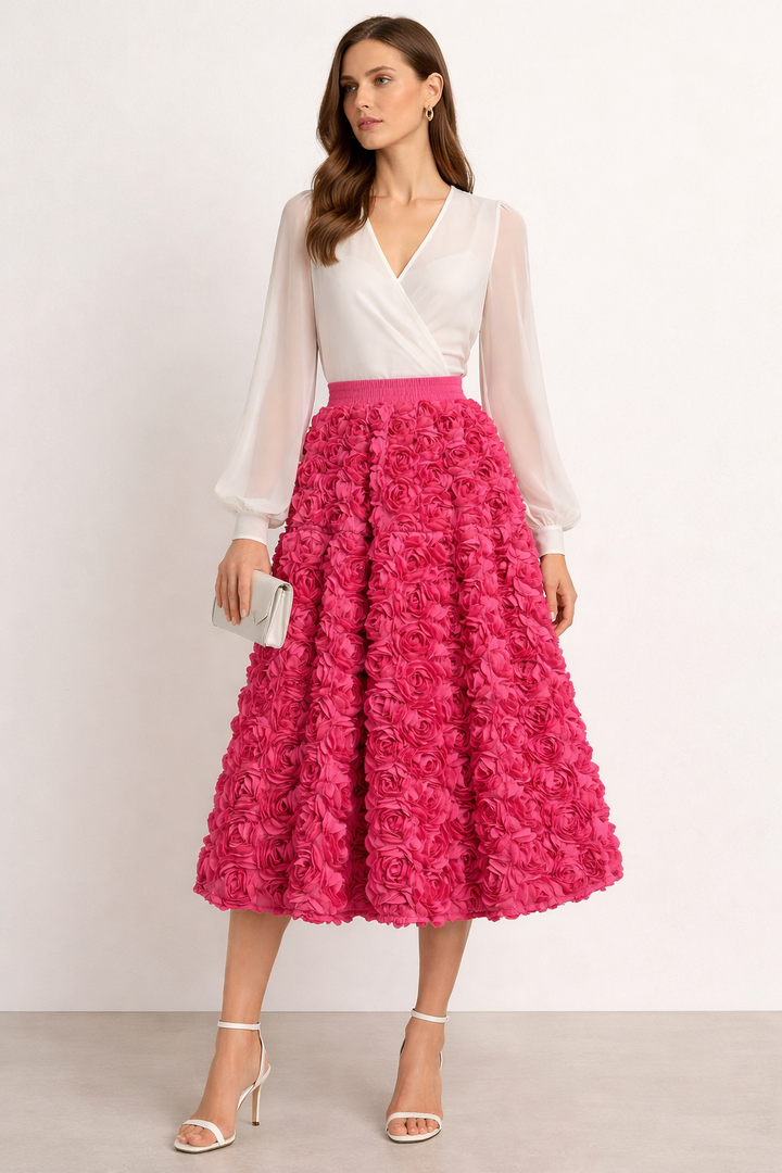 Jupe tissée à volume floral pour femme - Vaiva